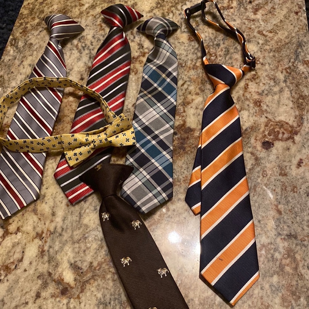 Lot/bundle different size clip ties, bow tie, and one snap tie
